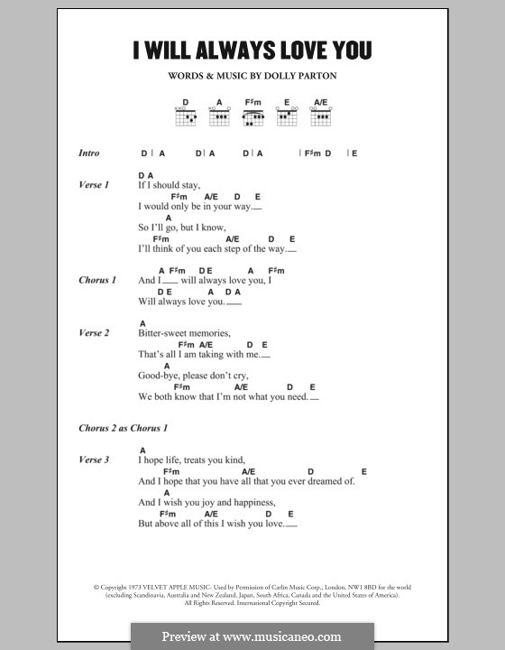 Vocal version: Lyrics and chords by Dolly Parton