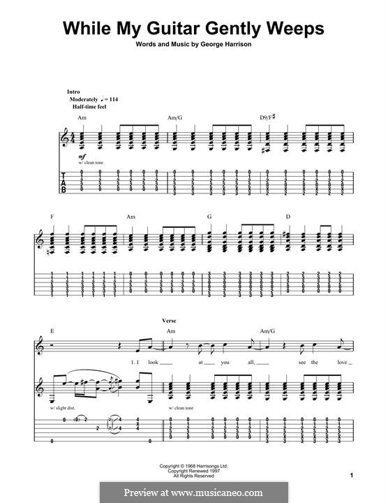 While My Guitar Gently Weeps (The Beatles): For guitar with tab by George Harrison