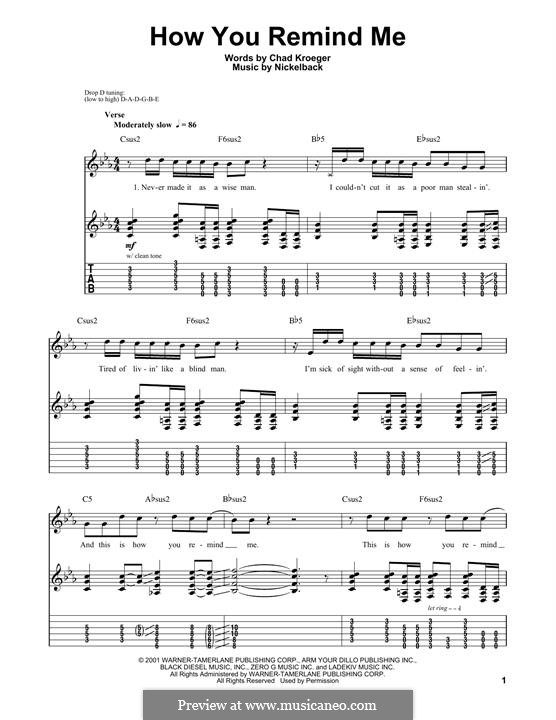 How You Remind Me (Nickelback): For guitar with tab by Chad Kroeger, Michael Kroeger, Ryan Peake, Ryan Vikedal