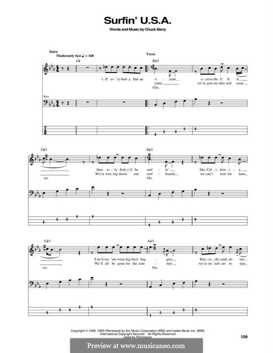 Surfin' U.S.A. (The Beach Boys): For bass guitar with tab by Chuck Berry