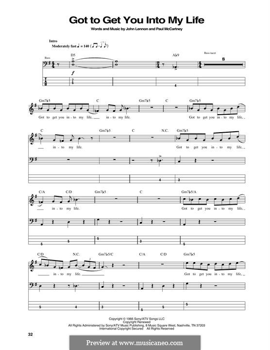 Got To Get You Into My Life (The Beatles): For bass guitar with tab by John Lennon, Paul McCartney