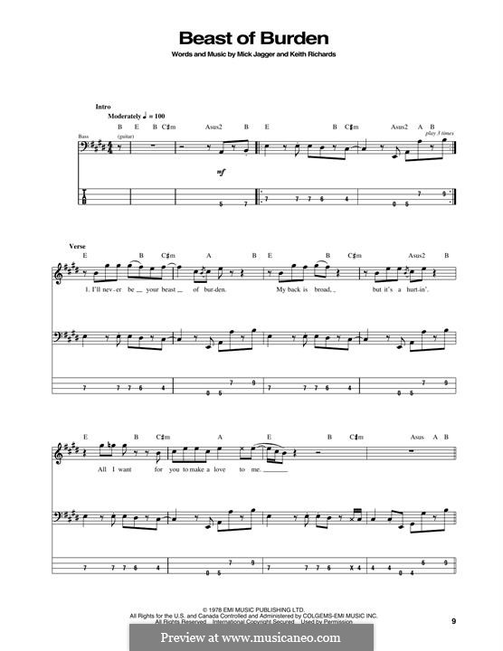 Beast of Burden (The Rolling Stones): For bass guitar with tab by Keith Richards, Mick Jagger