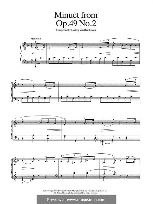 Sonata for Piano No.20, Op.49 No.2: Minuet, for piano by Ludwig van Beethoven