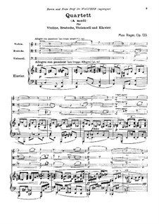 Piano Quartet No.2 in A Minor, Op.133: Full score by Max Reger