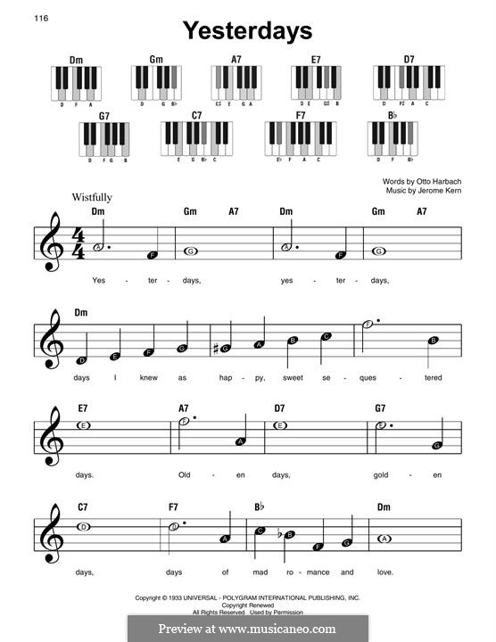 Yesterdays (from Roberta): For piano by Jerome Kern