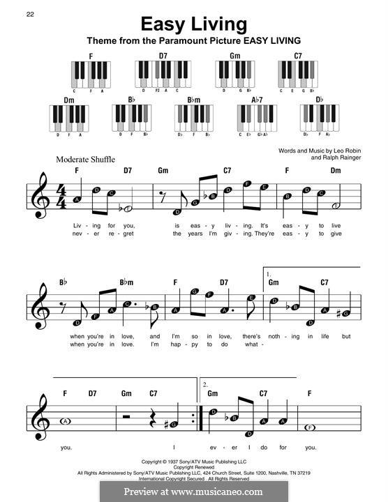 Easy Living (Billie Holiday): For piano by Leo Robin, Ralph Rainger