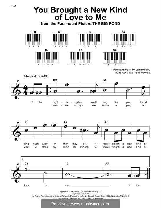 You Brought a New Kind of Love to Me (Frank Sinatra): For piano by Irving Kahal, Pierre Norman Connor, Sammy Fain
