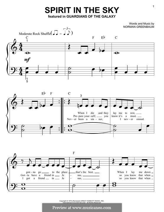 Spirit in the Sky: For easy piano by Norman Greenbaum