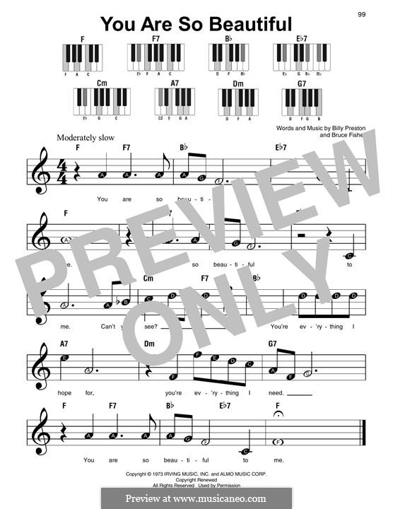 You Are So Beautiful (Joe Cocker): For easy piano by Billy Preston, Bruce Fisher