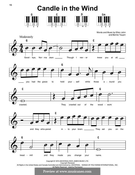 Candle in the Wind: For easy piano by Elton John