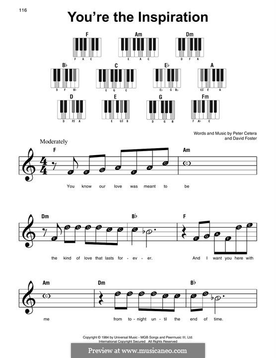 You're the Inspiration (Chicago): For easy piano by David Foster, Peter Cetera