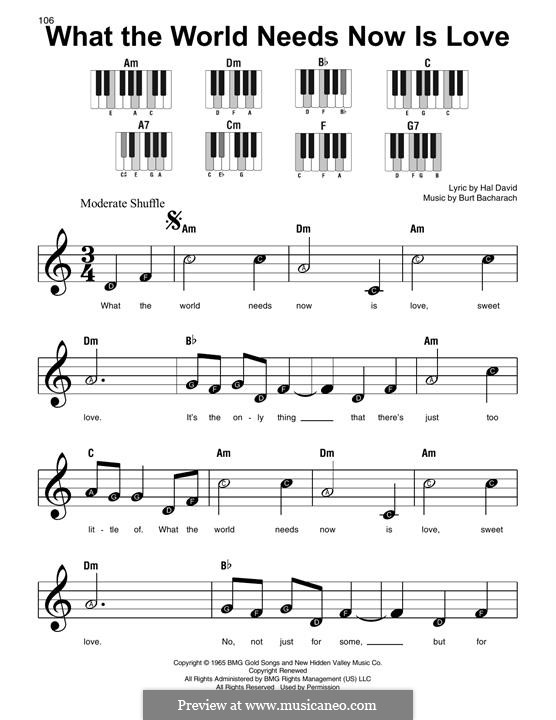 What the World Needs Now Is Love by B. Bacharach - sheet music on MusicaNeo