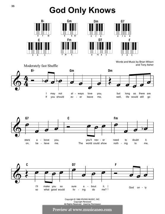 God Only Knows (The Beach Boys): For easy piano by Brian Wilson, Tony Asher