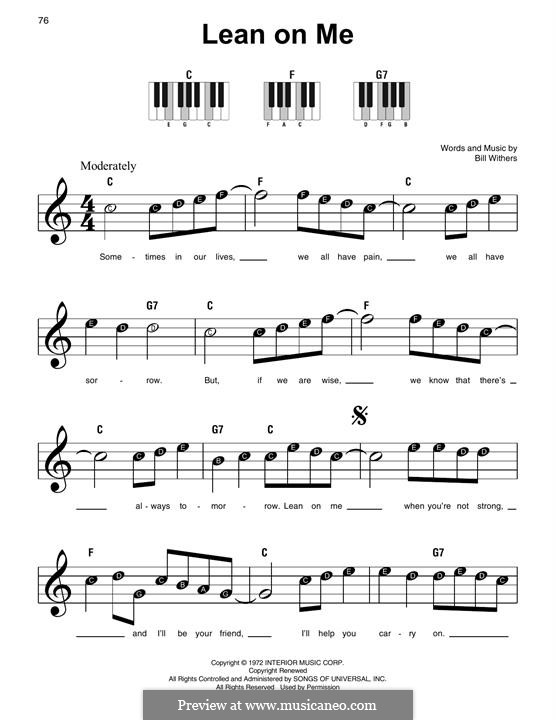 lean on me by b withers sheet music on musicaneo lean on piano sheet music