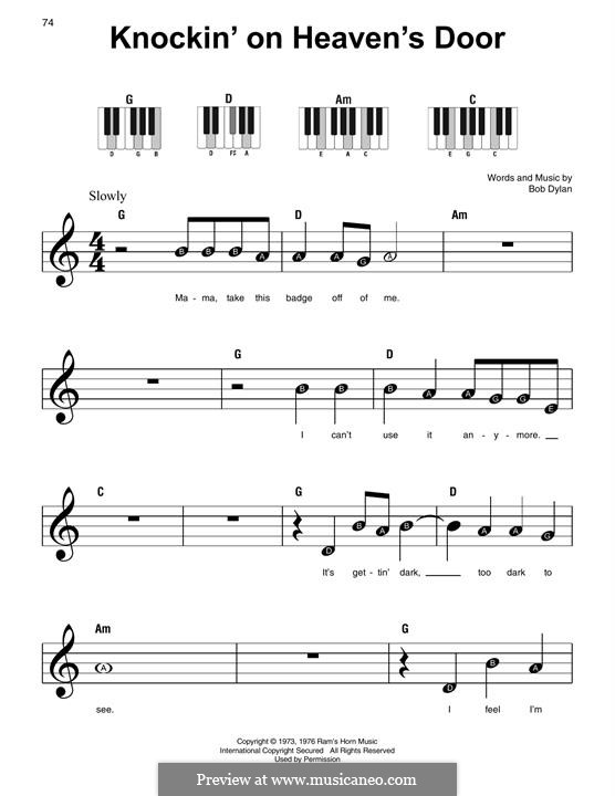 Knockin' on Heaven's Door: For easy piano by Bob Dylan