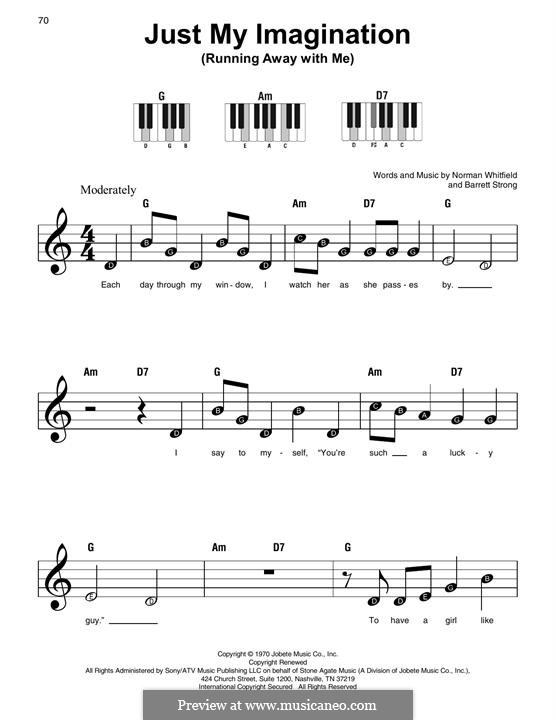 Just My Imagination (Running Away with Me): For easy piano by Barrett Strong, Norman J. Whitfield