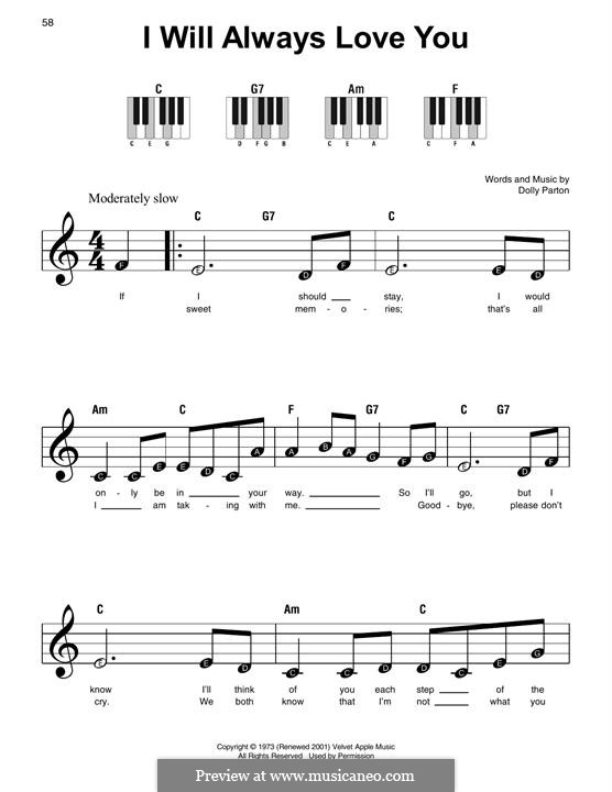 Piano version: Big notes by Dolly Parton