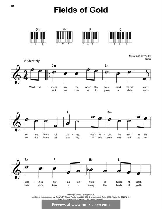 Fields of Gold: For easy piano by Sting