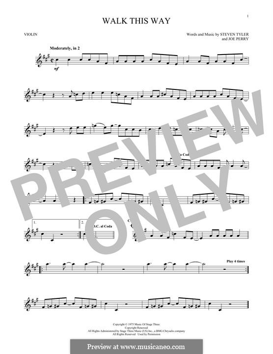 Walk This Way (Aerosmith and Run D.M.C.): For violin by Joe Perry, Steven Tyler