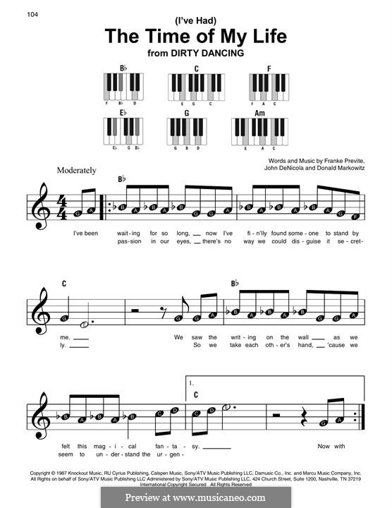 (I've Had) The Time of My Life (from Dirty Dancing): For easy piano by Donald Markowitz, Franke Previte, John DeNicola