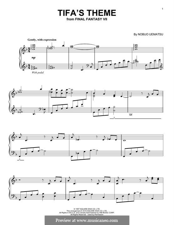 Tifa's Theme (from Final Fantasy VII): For piano by Nobuo Uematsu