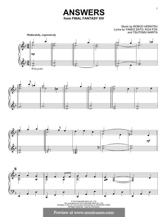 Answers (from Final Fantasy XIV): For piano by Nobuo Uematsu