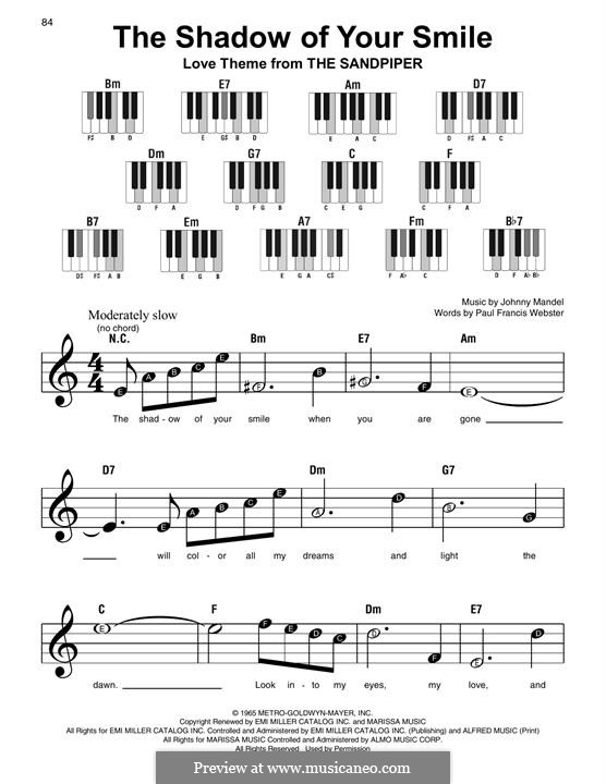 The Shadow of Your Smile (Tony Bennett): For easy piano by Johnny Mandel