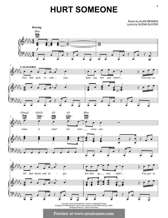Hurt Someone by A. Menken - sheet music on MusicaNeo