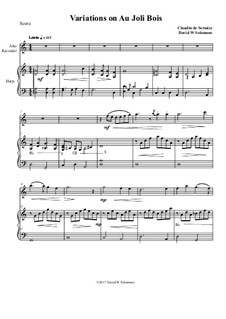 Variations on au Joli Bois: For alto recorder and harp by Claudin de Sermisy