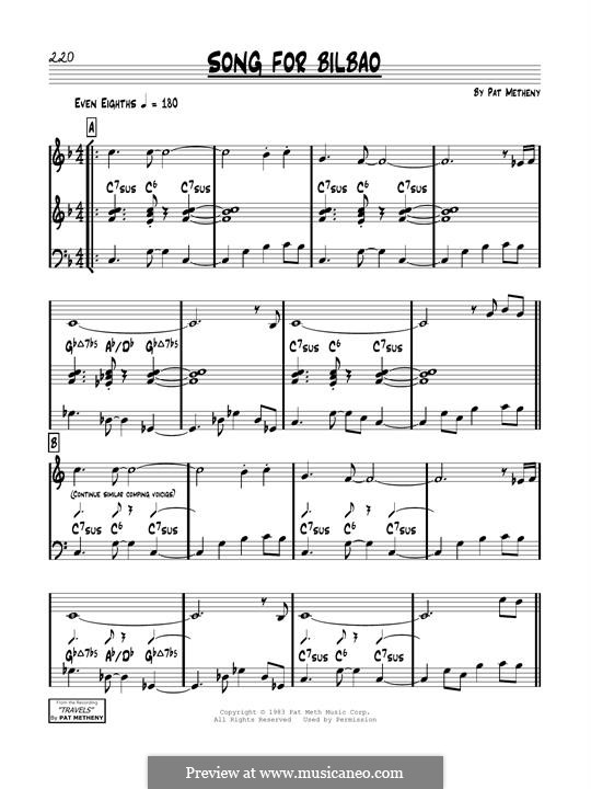 Song for Bilbao: For guitar by Pat Metheny