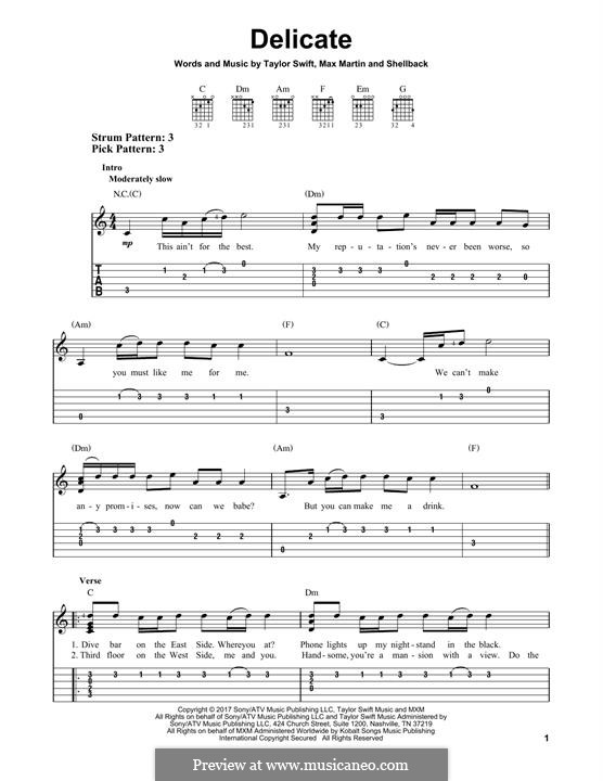 Delicate: For guitar by Shellback, Max Martin, Taylor Swift