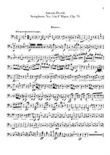 Symphony No.5 in F Major, B.54 Op.76: Double bass part by Antonín Dvořák