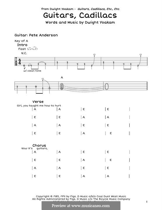Guitars Cadillacs By D Yoakam Sheet Music On Musicaneo