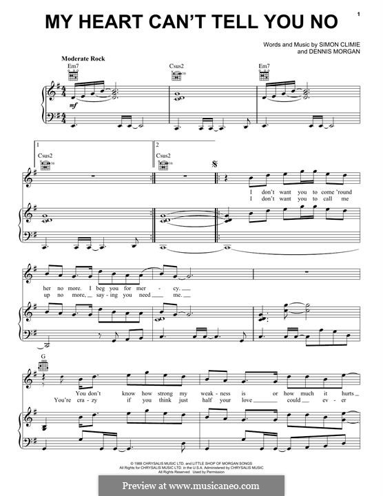 My Heart Can't Tell You No: For voice and piano (or guitar) by Dennis Morgan, Simon Climie