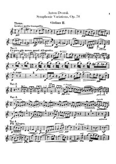 Symphonic Variations on 'Já jsem huslar', B.70 Op.78: Violin II part by Antonín Dvořák