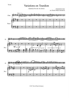 Tourdion (Quand je bois du vin clairet): For flute and piano by Claude Gervaise