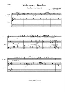 Tourdion (Quand je bois du vin clairet): For alto recorder and piano by Claude Gervaise
