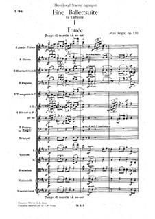 Ballet Suite in D Major, Op.130: Full score by Max Reger