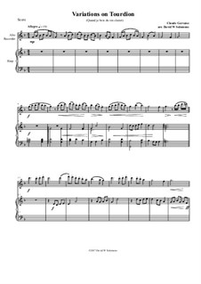 Tourdion (Quand je bois du vin clairet): For alto recorder and harp by Claude Gervaise