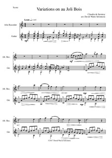 Variations on au Joli Bois: For alto recorder and guitar by Claudin de Sermisy