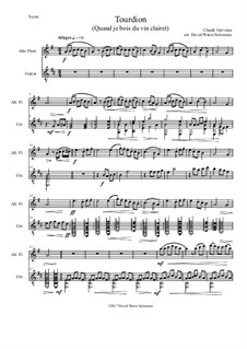 Tourdion (Quand je bois du vin clairet): For alto flute and guitar by Claude Gervaise