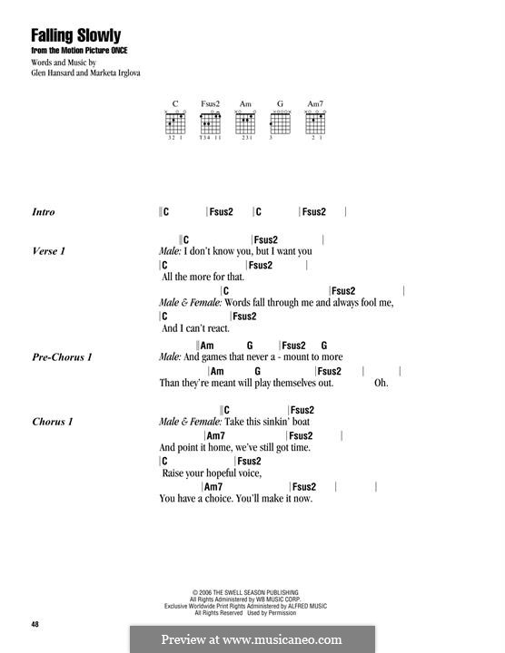 Falling Slowly (from Once): Lyrics and chords by Glen Hansard, Marketa Irglová