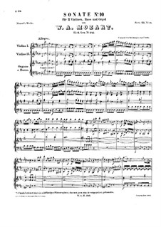 Church Sonata for Two Violins, Organ and Basso Continuo No.11 in D Major, K.245: Full score by Wolfgang Amadeus Mozart
