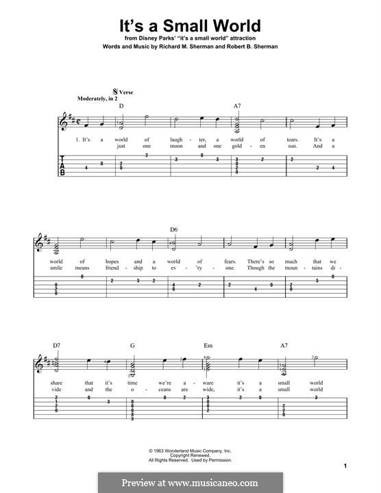 It's a Small World (from Disneyland Park and Magic Kingdom Park): For guitar by Richard M. Sherman, Robert B. Sherman