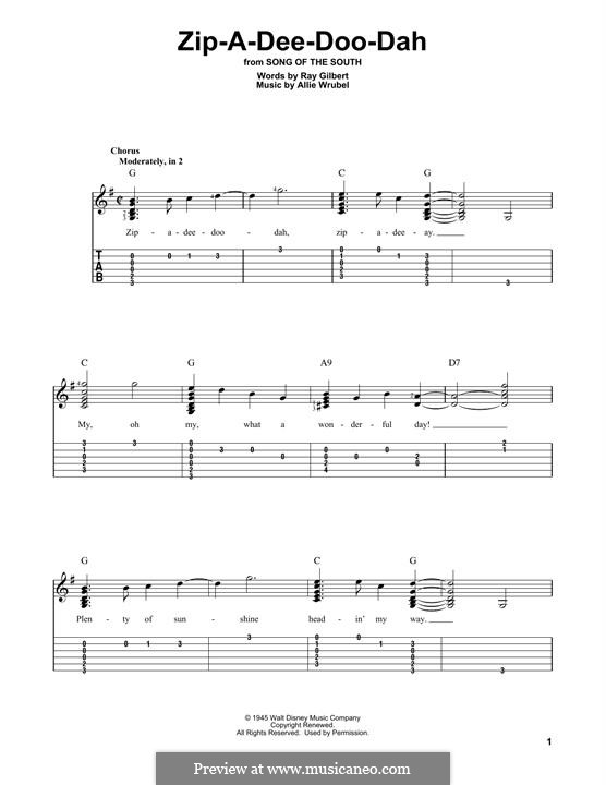 Zip-A-Dee-Doo-Dah: For guitar with tab by Allie Wrubel