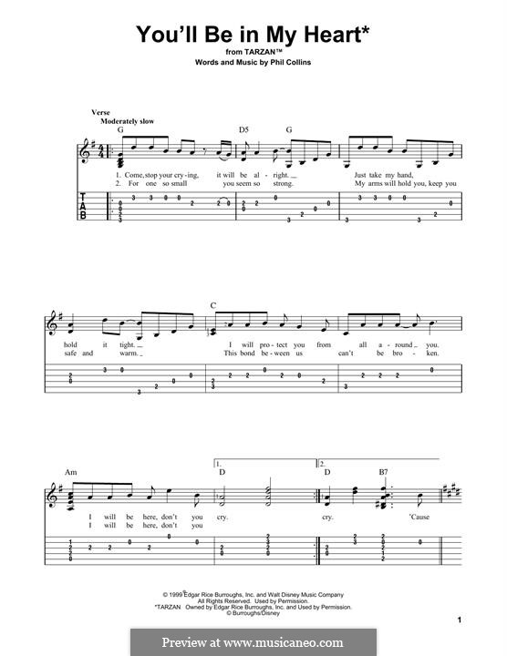 You'll Be in My Heart (from Walt Disney's Tarzan): For guitar by Phil Collins