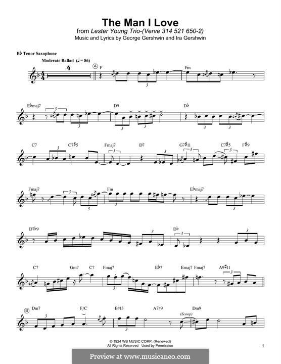 The Man I Love: For tenor saxophone by George Gershwin