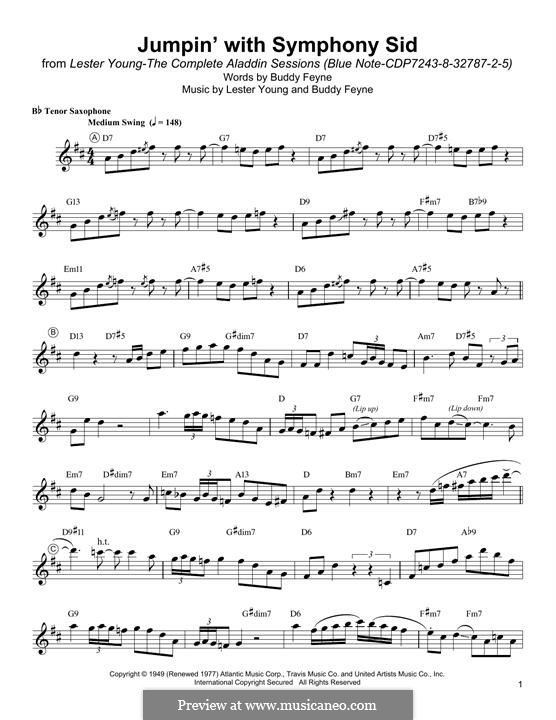 Jumpin' with Symphony Sid: For tenor saxophone by Lester Young