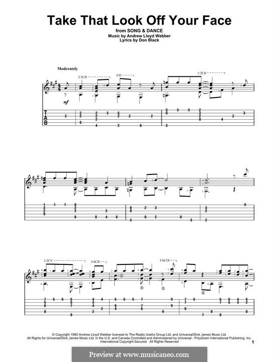 Take That Look Off Your Face: For guitar with tab by Andrew Lloyd Webber