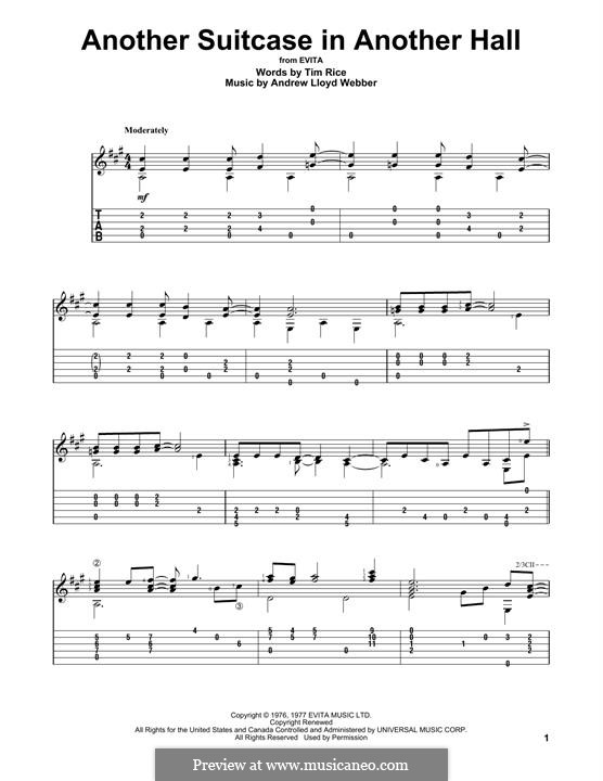 Another Suitcase in Another Hall: For guitar with tab by Andrew Lloyd Webber